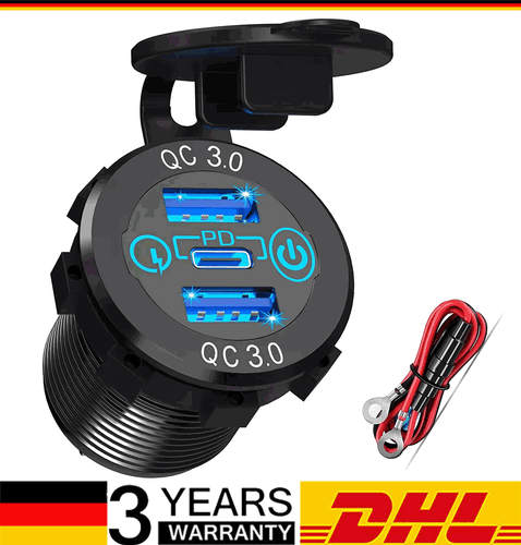 12V-24V Typ C PD 60W USB Ladegerät Buchse Steckdose QC 3.0 Für Auto Motorrad KFZ 12V-24V Typ C PD 60W USB Ladegerät Buchse Steckdose QC 3.0 Für Auto Motorrad KFZ