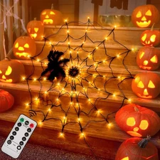 Halloween Decorations Spider Web Lights - 4FT Diameter 70 LEDs with Orange 