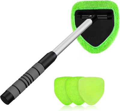 Professional Windshield Cleaning Tool with Extendable Handle and Microfiber Pads