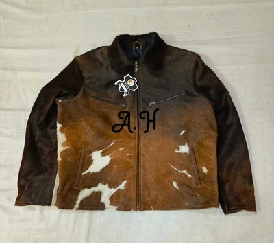 Men's Vintage Western Cowhide  with Real Hair-on Pony Skin And Cow Print Jacket