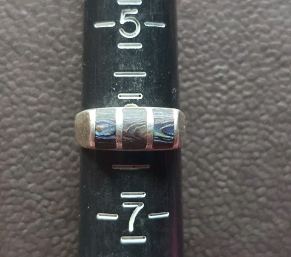 Vintage NF 925 SIGNED Sterling Silver Abalone Shell Inlay BAND RING Size 6