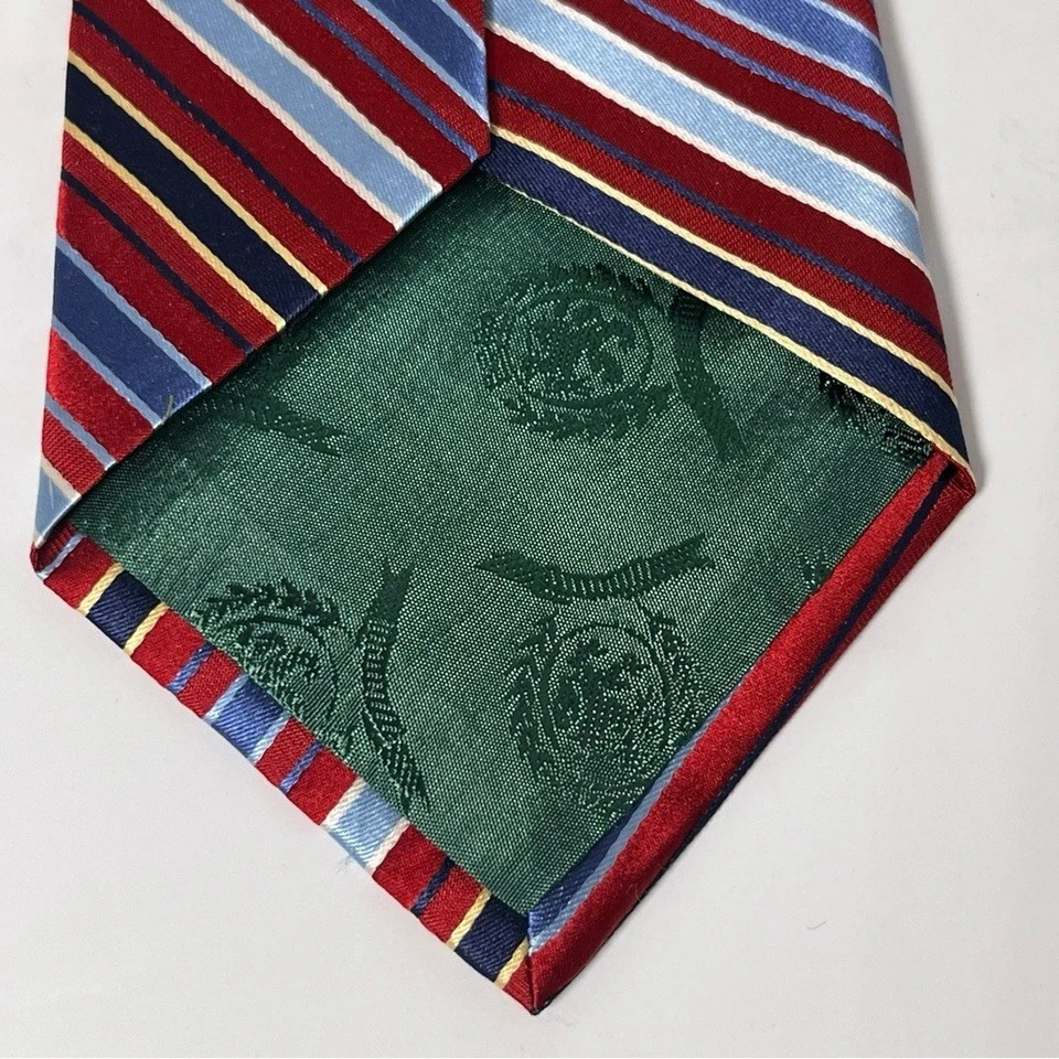 Corbata de seda Tommy Hilfiger a rayas y pata de gallo roja azul marino azul claro plateada nueva con etiquetas Foto 4 de 4