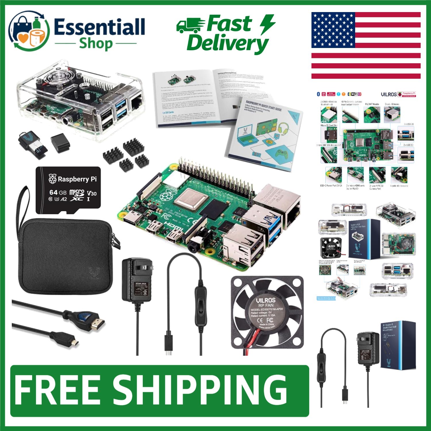 All-in-One Raspberry Pi 4 Kit: 4GB RAM, Clear Case & Comprehensive