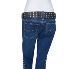 VINTAGE EDGY LEATHER BELT BRASS STUDDED BIKER MOD PUNK EMO ARMANI EXCHANGE 34