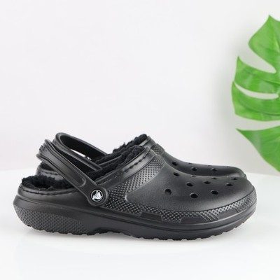 Crocs Mens Classic Lined Clogs Shoes Size 11 Black Sherpa  display picture 1