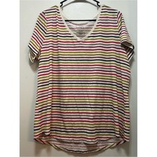Sonoma Striped V-Neck Tee in Cream, Pink, Green, Purple, Black