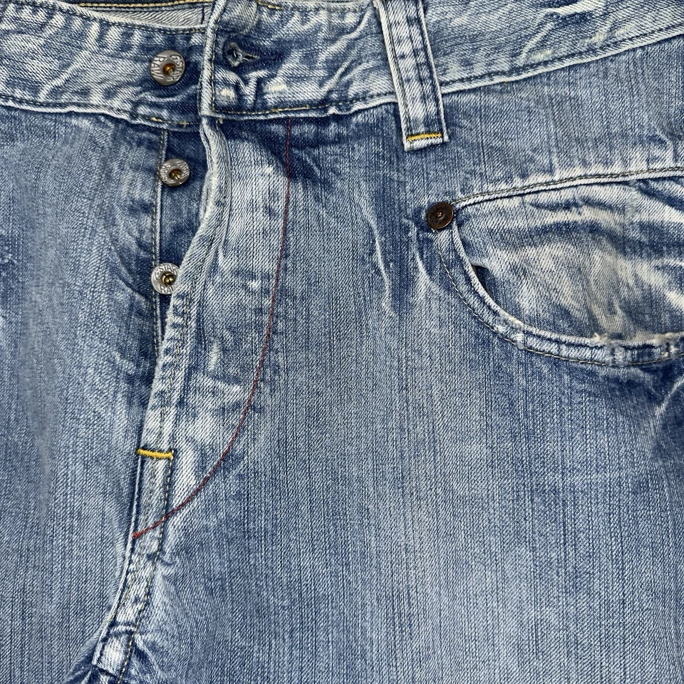 Jeans masculino solto baixo radar bruto 38x34 lavagem leve ponto de contraste reto - Imagem 4 de 4