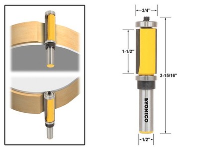 1-1/2'' Flush Trim Top and Bottom Bearing Router Bit - 1/2'' Shank - Yonico 14986