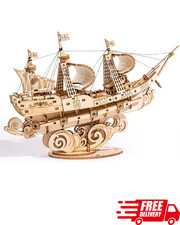 3D Wooden Sailboat Puzzle Vintage Ship Model DIY Craft Kit for Adults