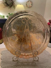 Vtg Jeanette Glass Carnival Glass Platter/Serving Tray-Orange Iridescent