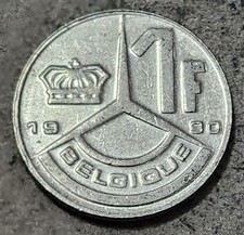 BELGIUM 🇧🇪 ONE (1) FRANC COIN 1990 (FRENCH TEXT / KING BAUDOUIN I)