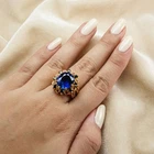 24K Gold 925 Sterling Silver Floral Rings Spectacular Royal Blue Sapphire 12Ct