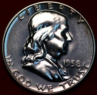 Uncirculated Proof 1958 Philadelphia Mint Silver Franklin Half