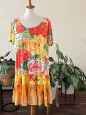 Vintage JAMS WORLD Hattie Dress Short 3 Tiers Tropical Floral Art To Wear Large