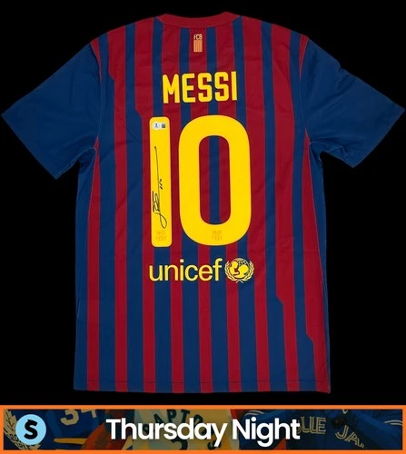 LIONEL MESSI SIGNED AUTO BARCELONA FC SOCCER JERSEY BECKETT BAS STICKER