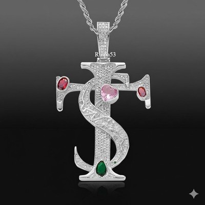 4 TC Lab-Created Diamond,  Ruby & Emerald Accents T S Letter Pendant Gold Plated