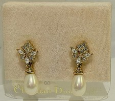 Vintage Christian Dior Crystal, Rhinestone, Faux Pearl Teardrop Earrings