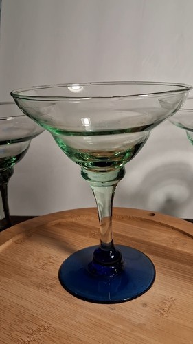 4 Murano Cocktail Glasses Teal Green Handblown