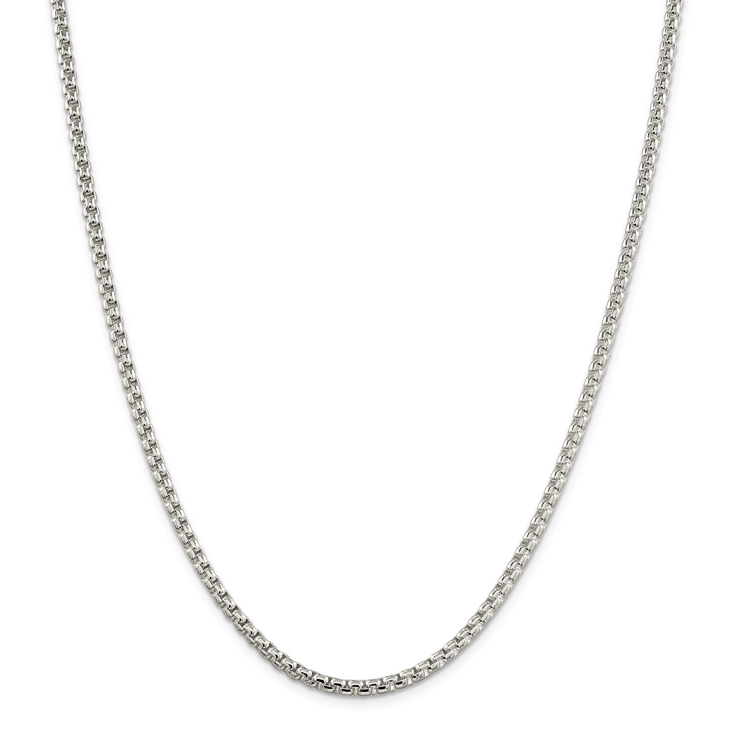 Sterling Silver Solid Plain 3.6mm Round Box Chain w/ Lobster Clasp 18" - 36"