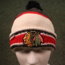 Reebok Center Ice Chicago Blackhawks Hat Beanie NHL White Red Black Cuffed knit