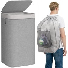 STORAGE MANIAC 2-in-1 Laundry Hamper with Laundry Backpack Bag, 90L Metal Fra...