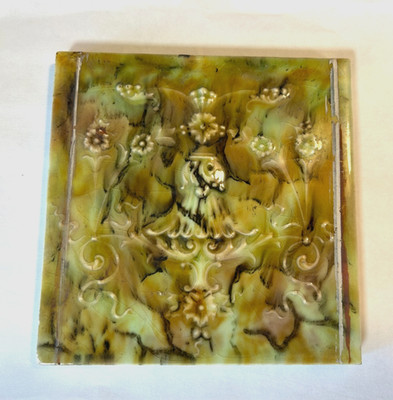 Cambridge Mottled Greens Antique Glaze Art Nouveau Majolica Tile 6'' X 6''