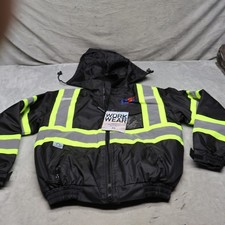 Pyramex Jacket Mens Small Black Bomber Waterproof Hi-Vis Reflective LOGO NEW