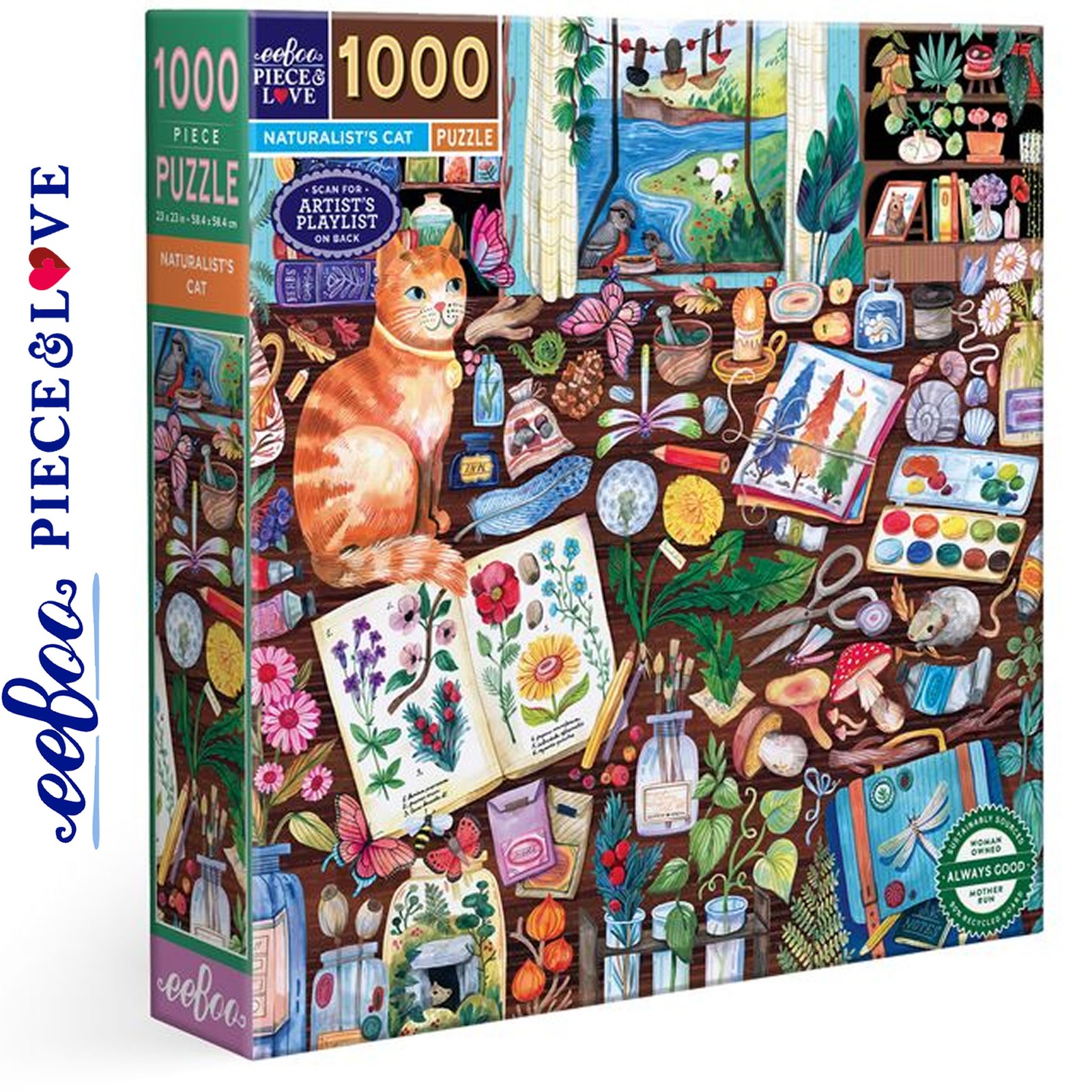eeBoo NATURALIST'S CAT 1000 pc Square Jigsaw Puzzle Super Deluxe PZT713