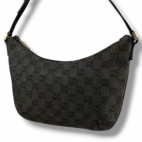 GUCCI Hobo Handbag GG Canvas Dark Gray Vintage Authentic From Japan