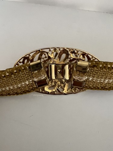VINTAGE FISH SCALE STRECH 70’S ? 80’s? GOLD METAL Golden BUCKLE NIGHTCLUB - Picture 3 of 6