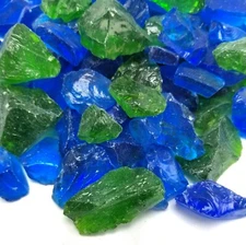 VIVID Green, Blue Blend 1/2", 3/4" Large Fireplace Fire Pit Fireglass Glass