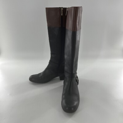 Bandolino Knee High Leather Riding Boots Women M Black Brown Harness  Calla
