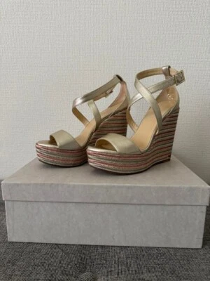 Jimmy Choo Sandales À Semelle Compensée Mules Talon Doré Taille 37 - Photo 1/4