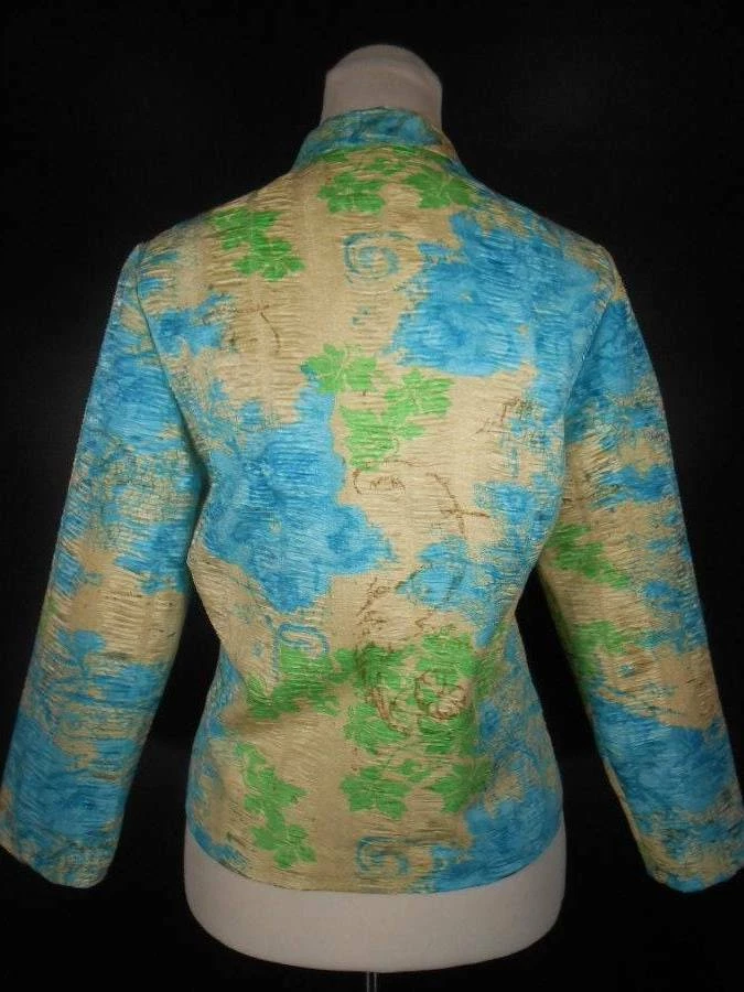 Hermosa Chaqueta Blazer Para Mujer PM Petite Mediana Analogía Floral LS Forrada Cremallera Foto 4 de 4