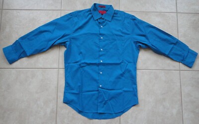 BERGAMO Cobalt Blue Fitted Men's Dress Shirt Size L 16-16 1/2 32/33