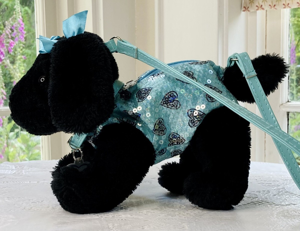 Poochie & Co Purse Black Dog With Light Blue Sequins Cute And