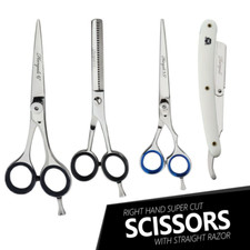 4 Pcs Barber Hair Cutting/Hairdressing Scissors Set with Straight Razor For Men