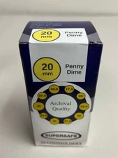 Cent / Dime 2x2 Coin Holders Self Adhesive Flip 20 mm 50 Pack Supersafe Archival