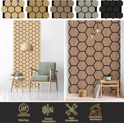 4er PACK AKUSTIK SECHSECK WANDPLATTE HOLZ LUXUS 3D MODERN NEU 655mm x 800mm