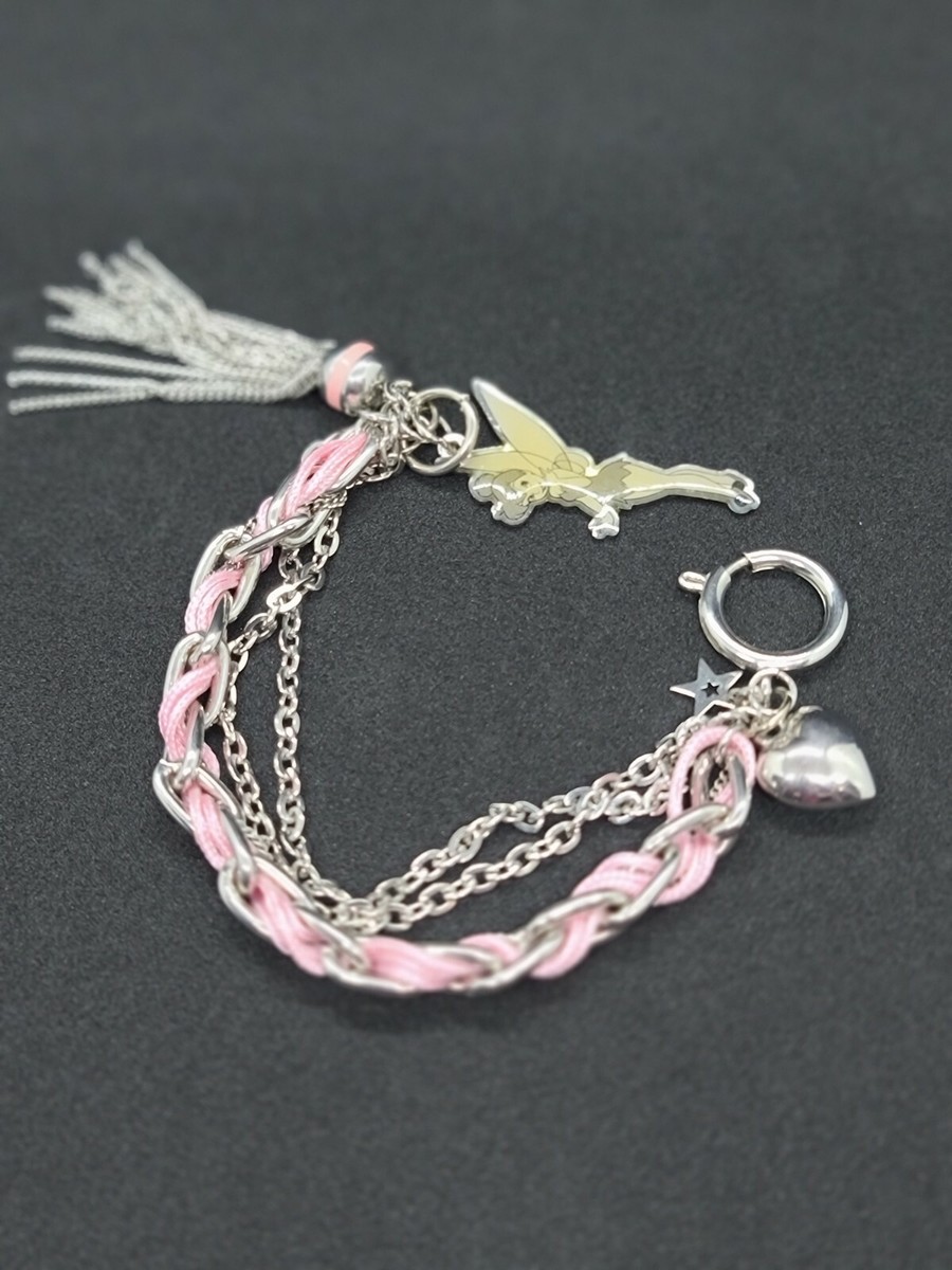 Disney Silver Pink Tinkerbell Charm Bracelet Enamel Charms