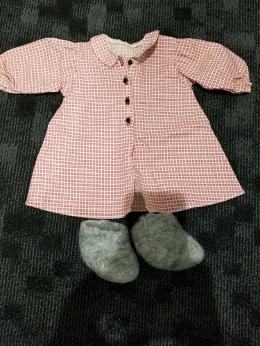 American Girl Kirsten Red Plaid House Coat Robe Grey Wool Slippers RARE RETIRED