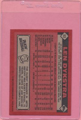ERROR Card 1986 Topps Len Lenny Dykstra 53 Rookie GRAY VARIATION