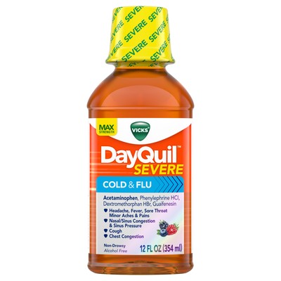 Vicks Dayquil Severe Cold & Flu Max Strength Non-Drowsy Liquid Alcohol Free 12oz