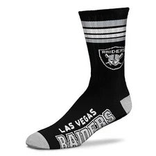 Las Vegas Raiders Socks Black & Gray 4 Stripe Deuce Crew Socks Large