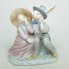 Russ Berrie Company Item No. 15489 Rabbits Figurine Vintage Collectible Ceramic 