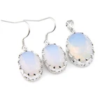 Fire Oval Rainbow Moonstone Silver Necklaces Pendants Drop Earrings Jewelry Sets