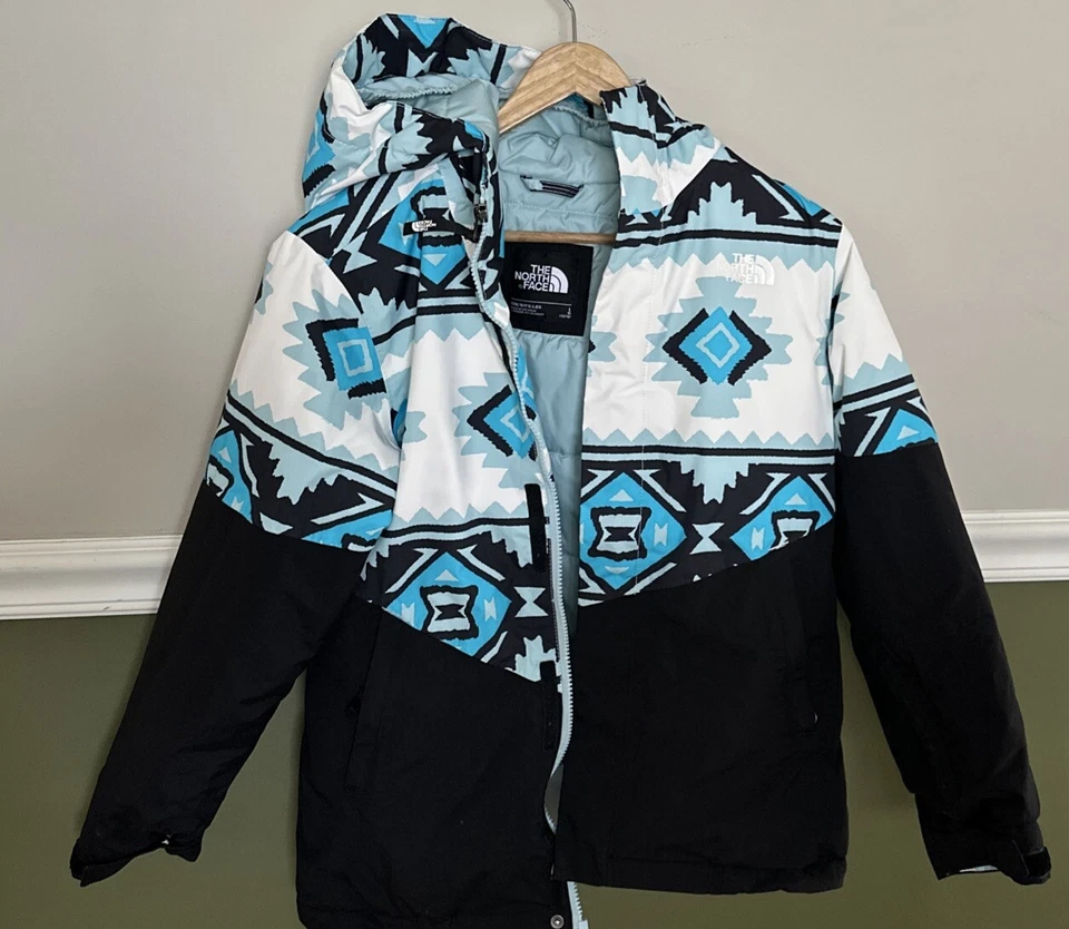Chaqueta de esquí The North Face Brianna aislada con capucha azteca L 14-16 azul negro para niñas Foto 3 de 4