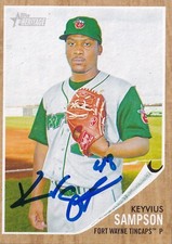 KEYVIUS SAMPSON SIGNED AUTO'D 2011 TOPPS HERITAGE MINORS CARD #58 REDS LIONS