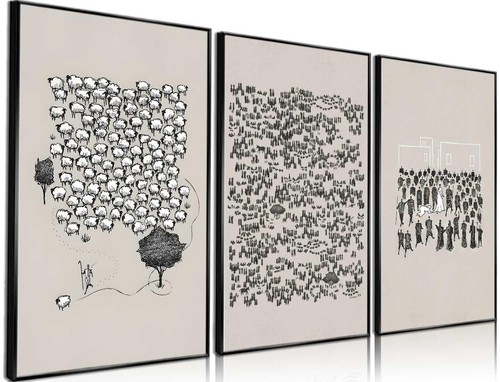3 Pieces Jesus 99 Sheep Canvas Wall Art Christian Bible Parable Sketch ...