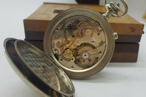 RELOJ BOLSILLO RARO ANTIGUO FRACCIÓN DE SEGUNDO METAL BLANCO - Imagen 8 de 9